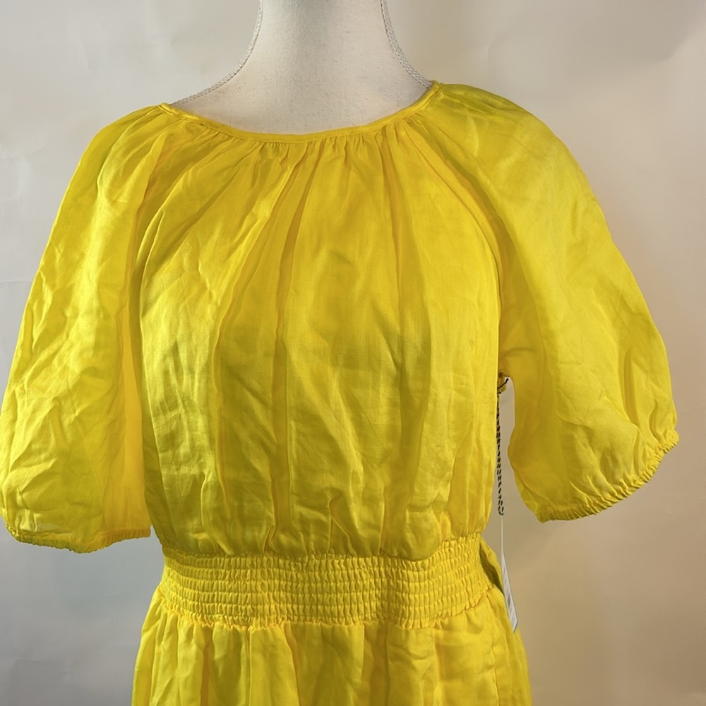 Draper James RSVP | Smocked Waist Yellow Linen Blend Dress | Medium - Picture 4 of 15